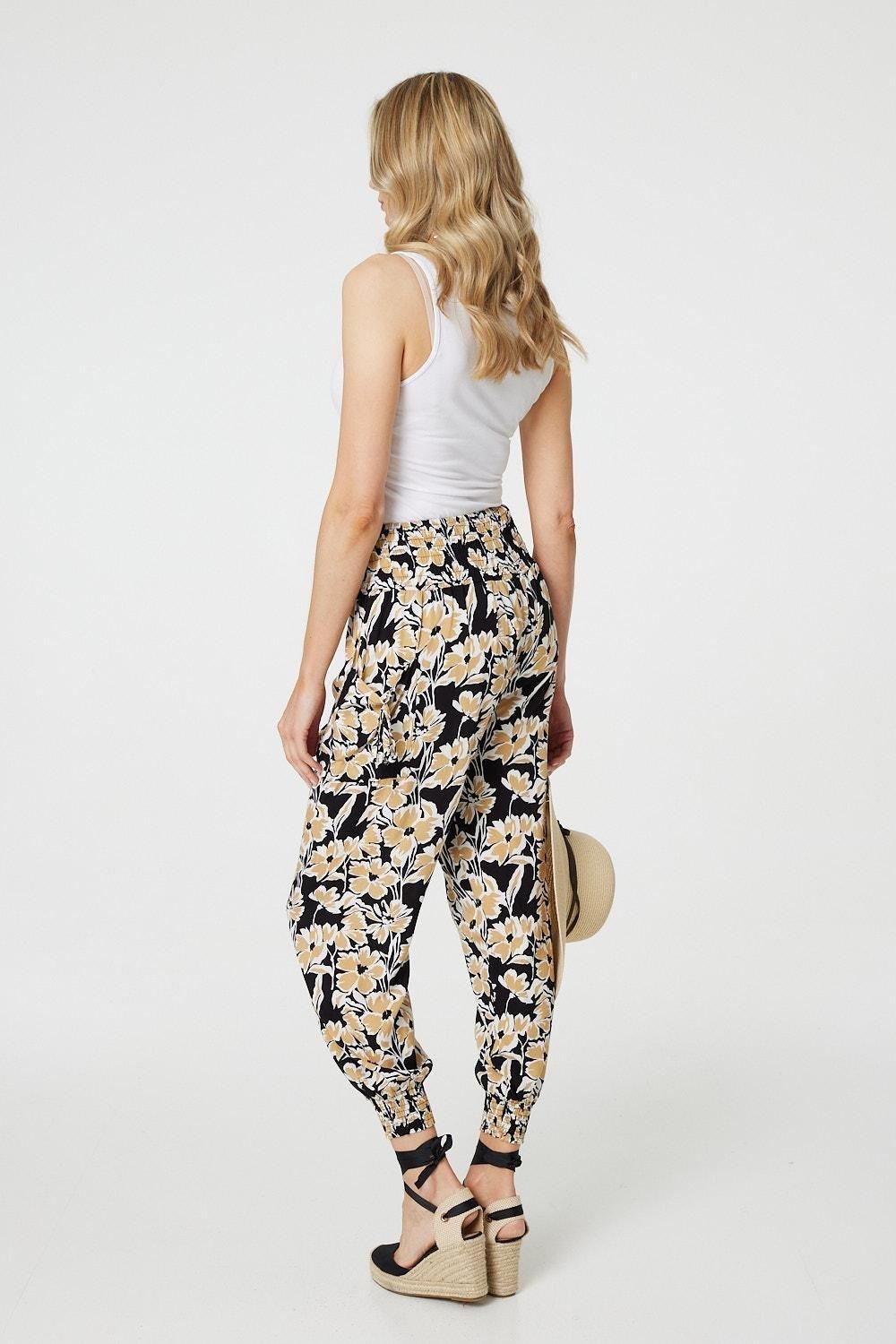 Izabel London Floral Tassel Tie Pocket Harem Pants