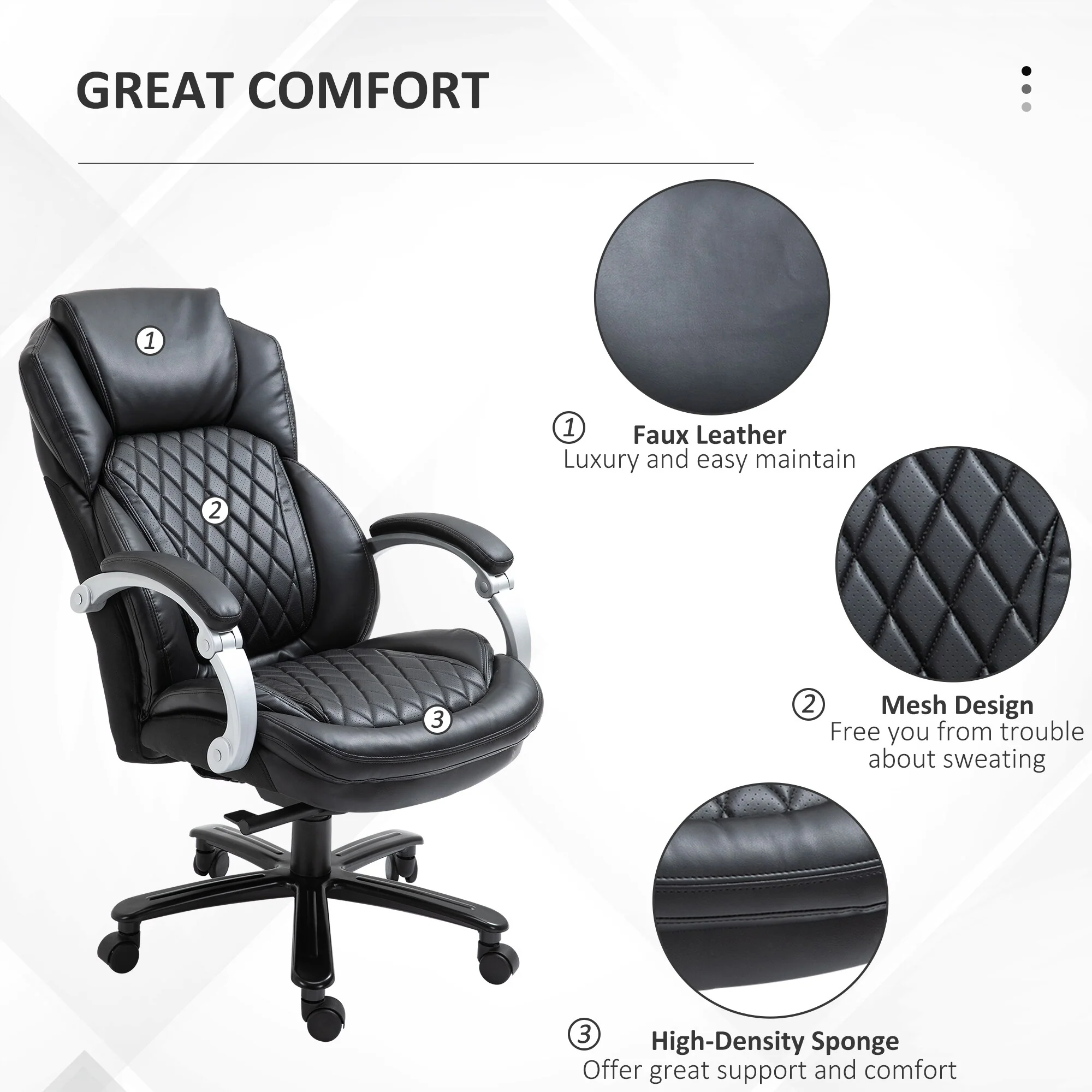 Office Chair with Wide Seat, Computer Desk Chair with High Back Diamond Stitching, Adjustable Height & Swivel Wheels