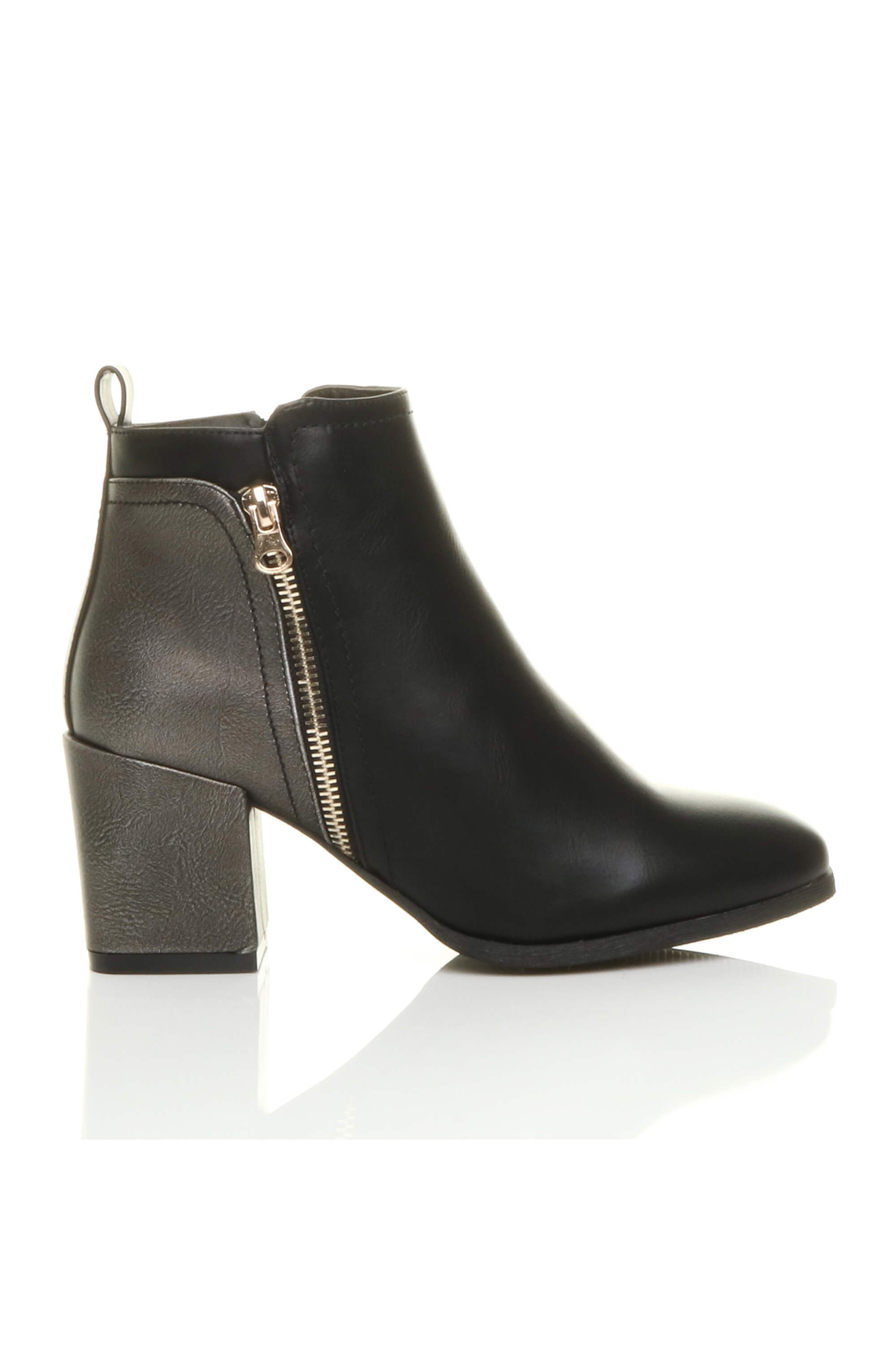 AJVANI Mid Block Heel Gold Zip Ankle Boots