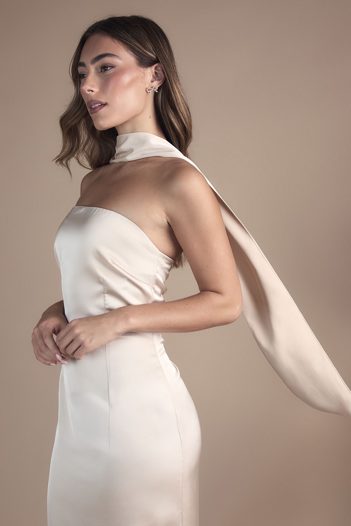 Oasis Bandeau Satin Maxi Wedding Dress With Scarf