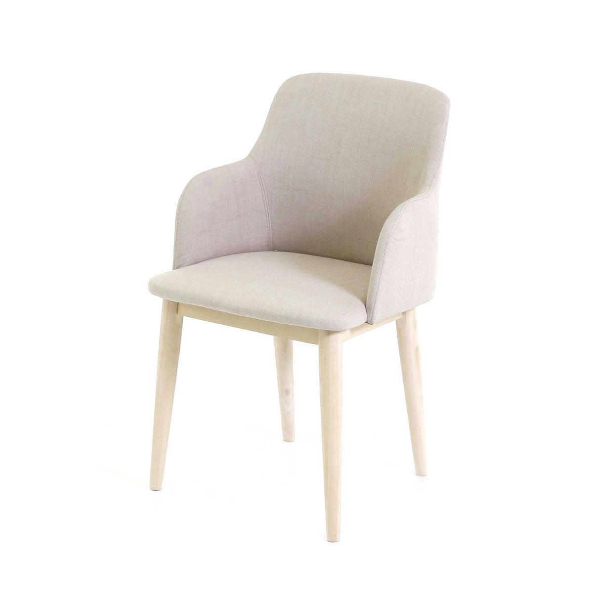 MANIE - Chaise accoudoirs tissu beige et pieds plaqué chêne