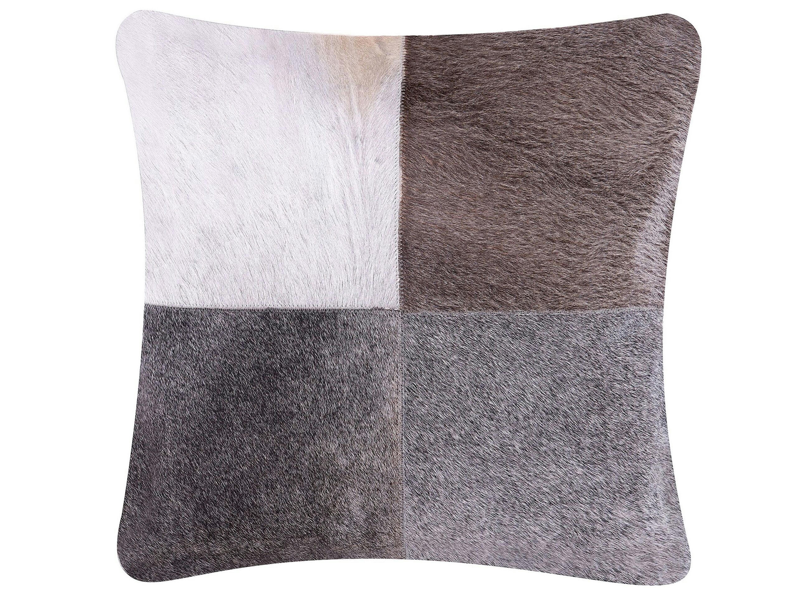 NELLAD - Coussin décoratif en cuir véritable gris 45x10cm