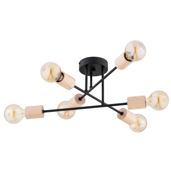 Lampa sufitowa czarna-jasne drewno LA-ROSA 6xE27x15W wym: 22x50x50 cm Alfa