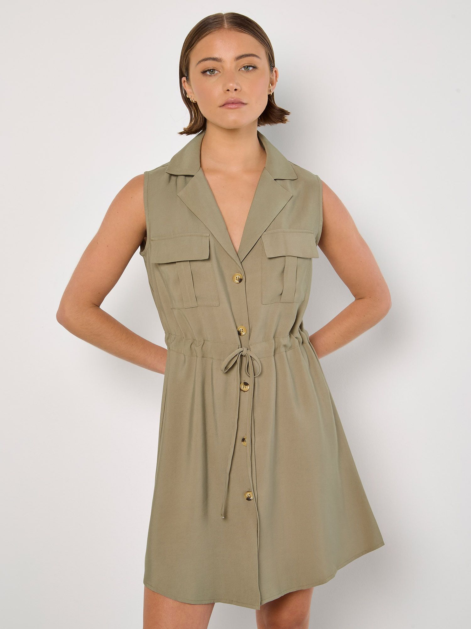 Apricot Utility Shirt Mini Dress