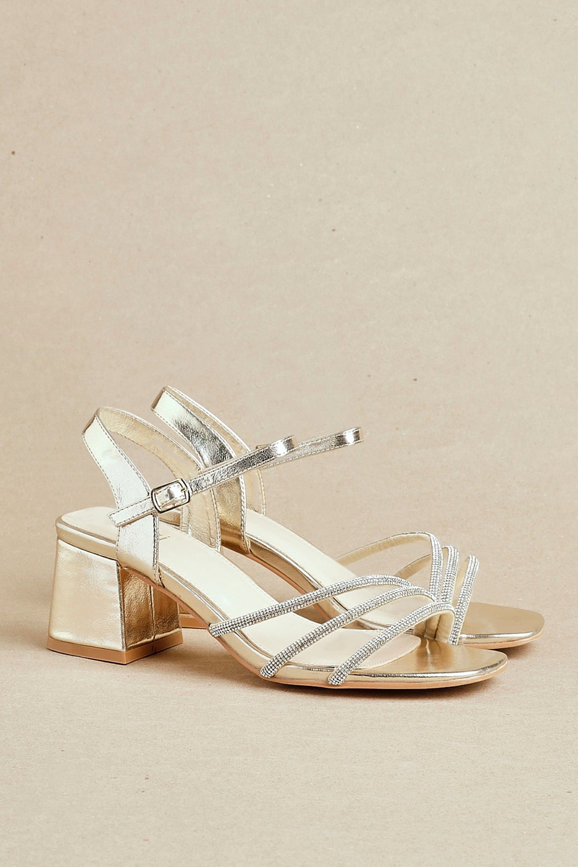 Linzi Mariah Wide Fit Gold Diamante Heels