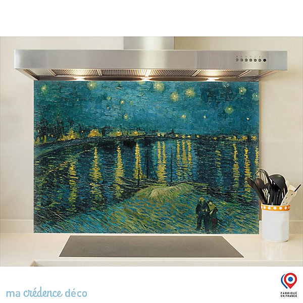 Crédence cuisine fond de hotte Vincent Van Gogh, La nuit étoilée, Arles 2 - Verre trempé - L 90 cm x H 60 cm - MaCrédenceDéco