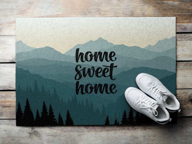Kolorowa Wycieraczka z Printem Góry Sweet Home - 90x60 cm