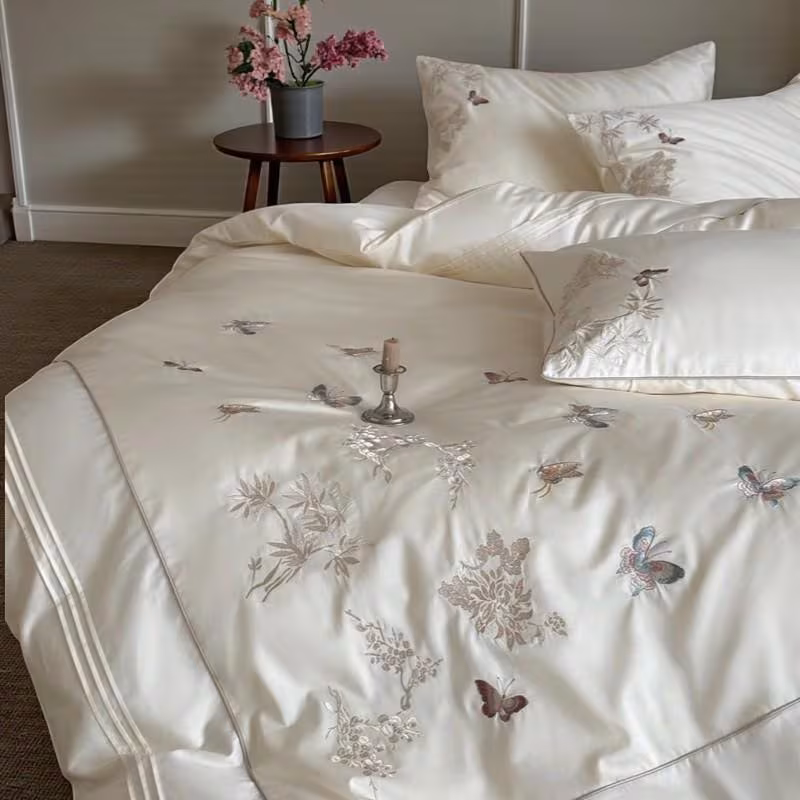 Luxury 1000TC Egyptian Cotton Bedding Set, Butterfly Embroidery