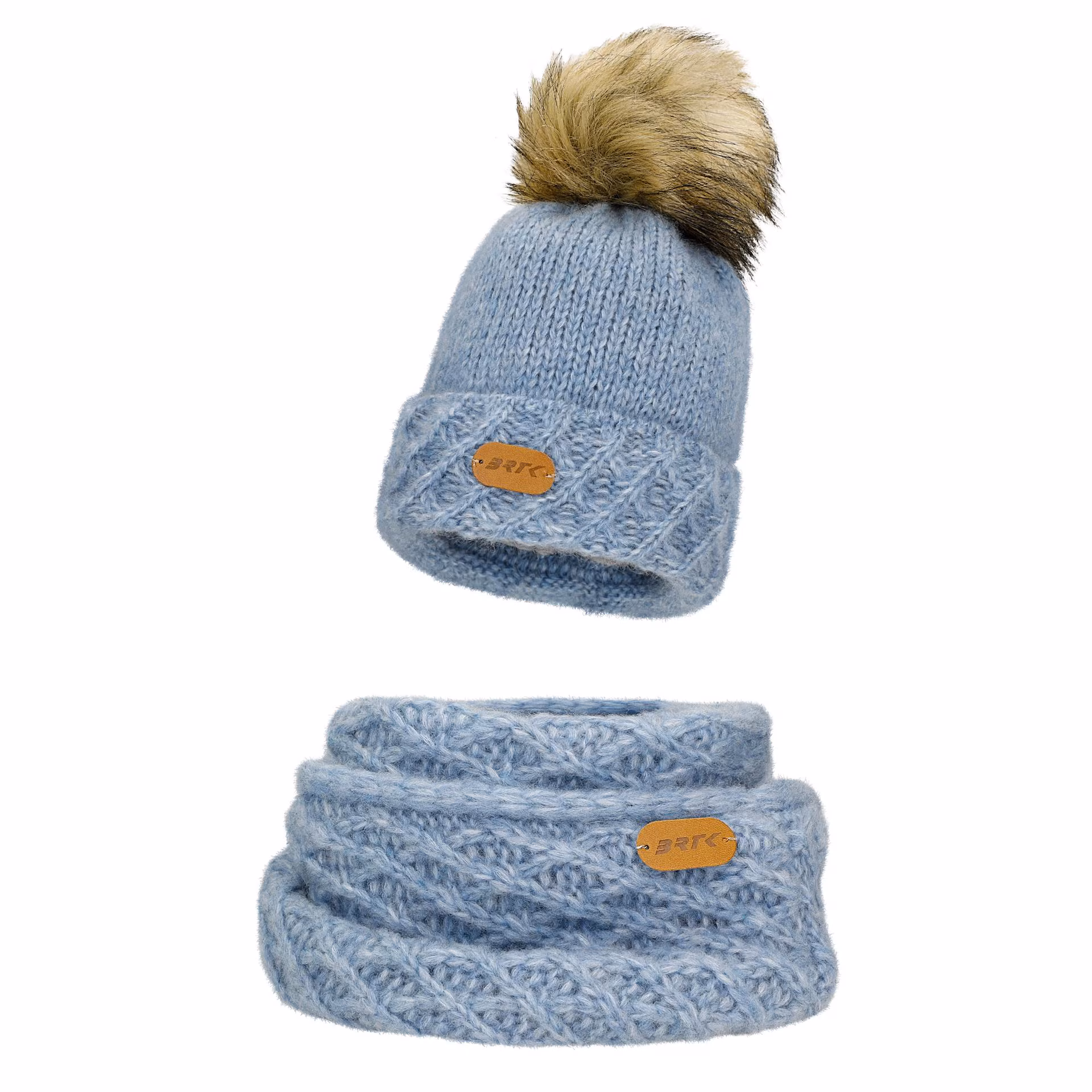 Niebieski komplet czapka   komin BARTEK 85602-86 z wełny merino
