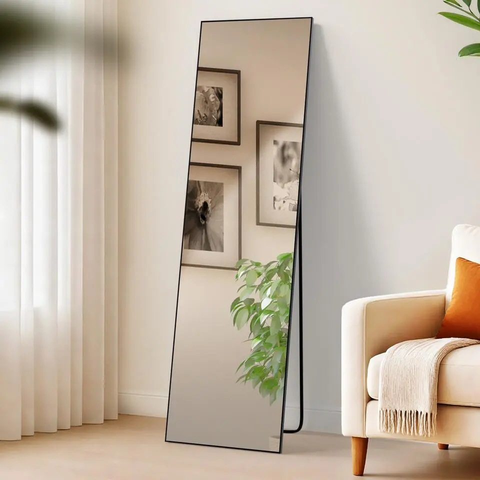 CLP Staande spiegel Benicia vierkant - Glas - mat zwart