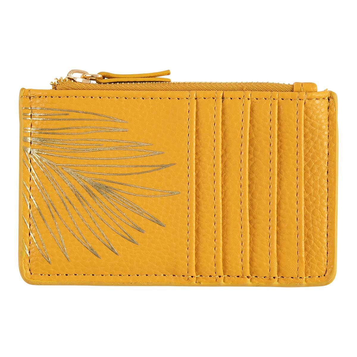 - Porte-cartes Zippé - Feuille Dorée - Jaune Moutarde