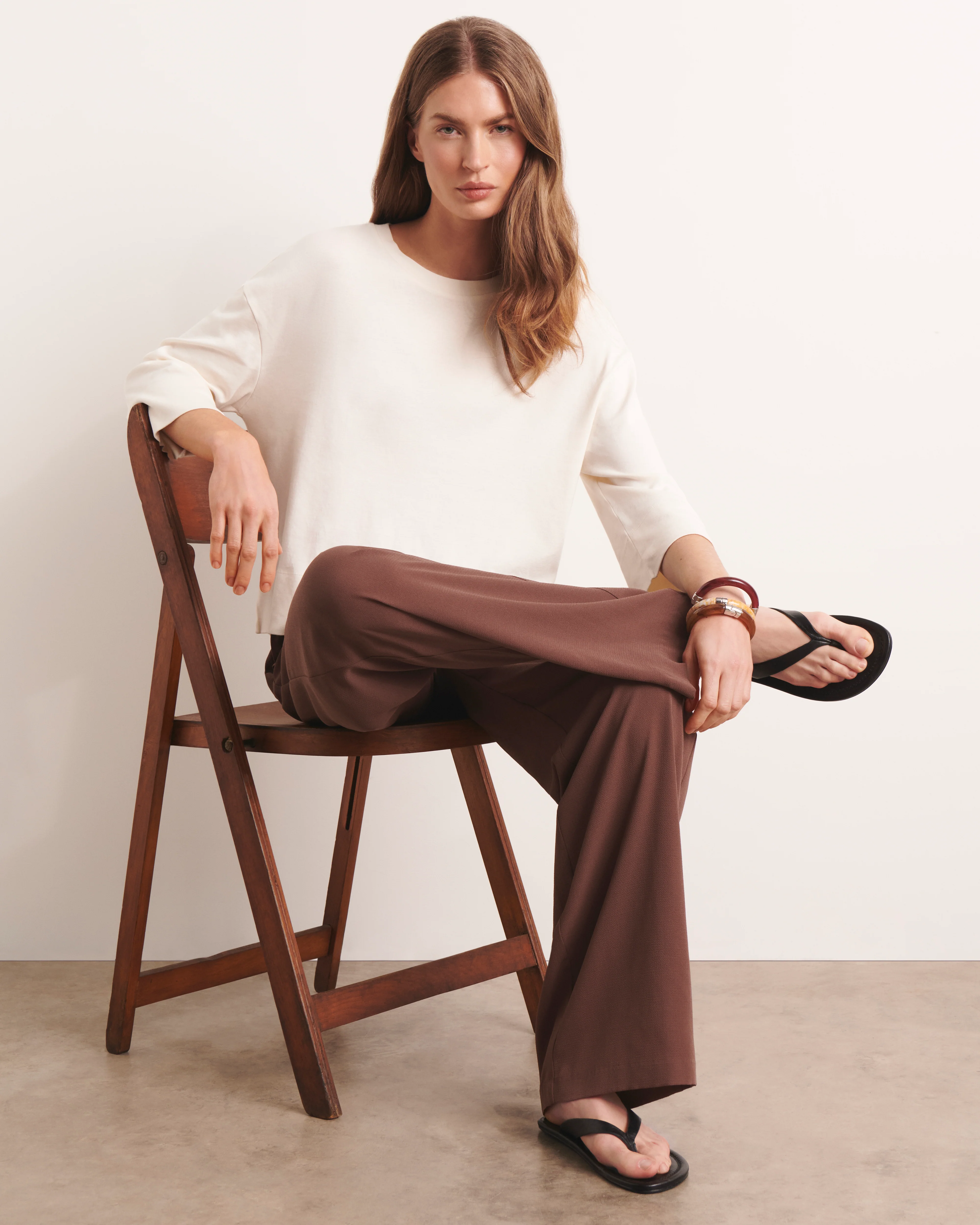 Pantalon large et fluide marron PORTOROSSO/13119/053