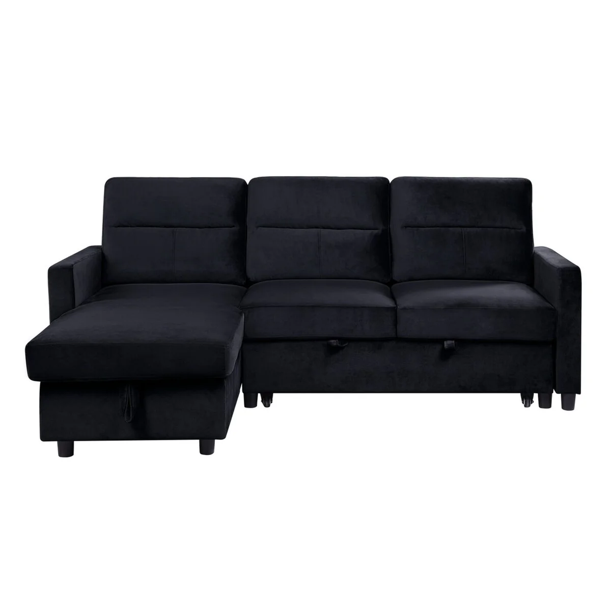 Ivy 81.5-inch Black Reversible Sleeper Sectional Sofa with Storage Chaise and Side Pocket - 81.5W x 60D x 33.5H
