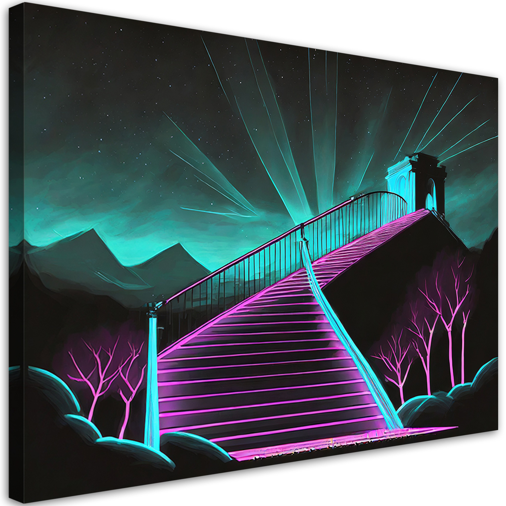 Feeby Obraz na płótnie, Schody neonowe abstrakcja 3D 60x40