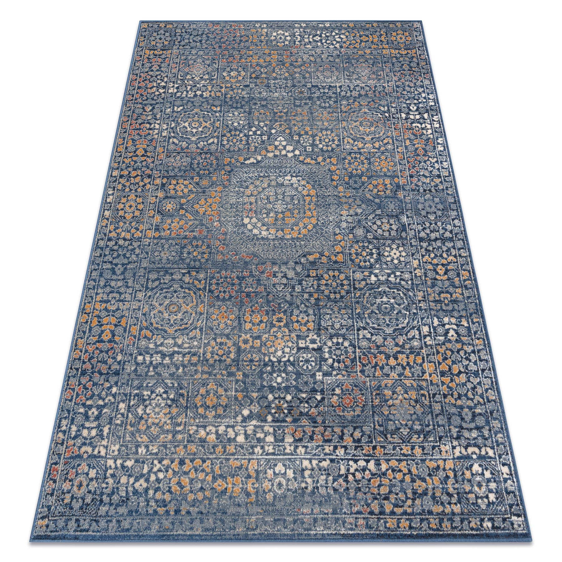 Dywan wełniany NAIN Ornament 7708/51911 granat / pomarańczowy 80x150 cm