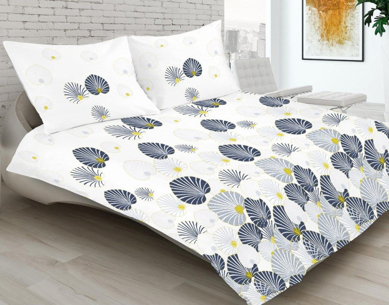 Pościel satynowa 220x200 Premium Victorei liście biała