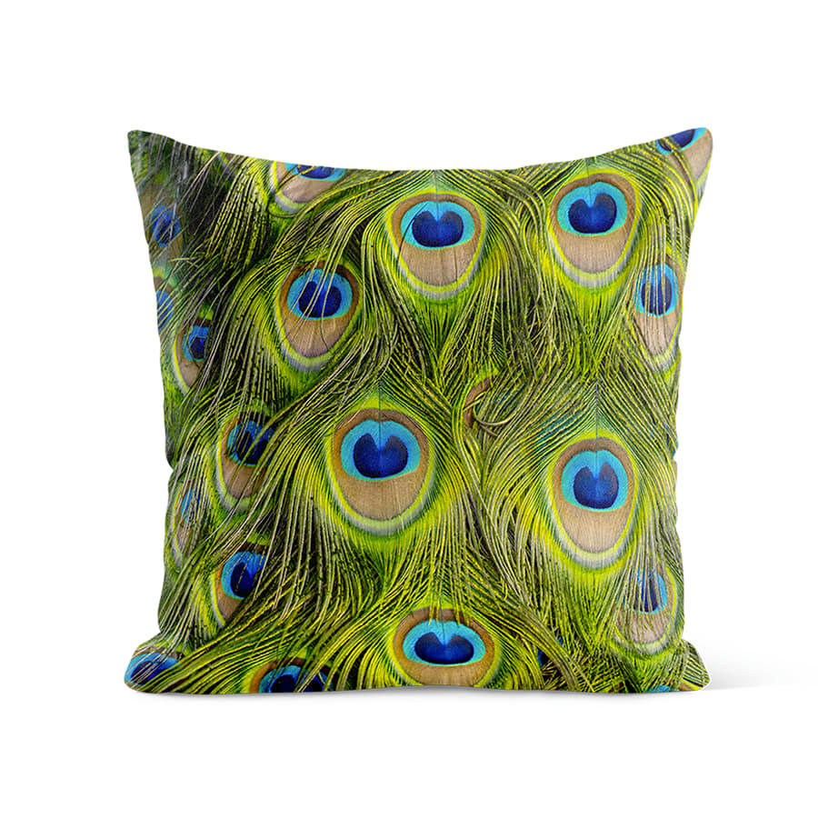 - Coussin déco plume de paon suédine vert 40x40cm