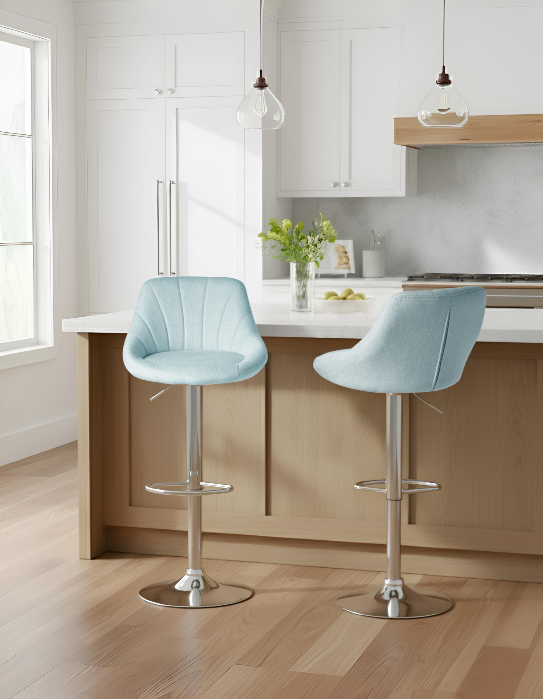 Set of 2 Bar Stools LUCCA Fabric Swivel Light Blue