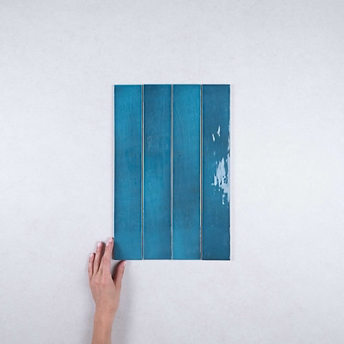 Faïence Effet Zellige Bleu Canard MANACOR 6,5x40 glacier - Les Carreaux de Jean