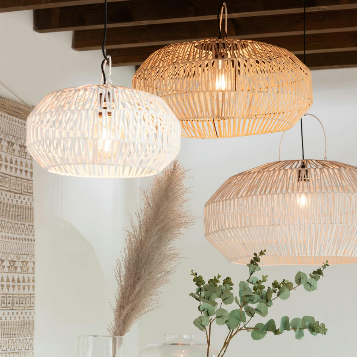 GREG - Set de 3 abat jour en rotin blanc