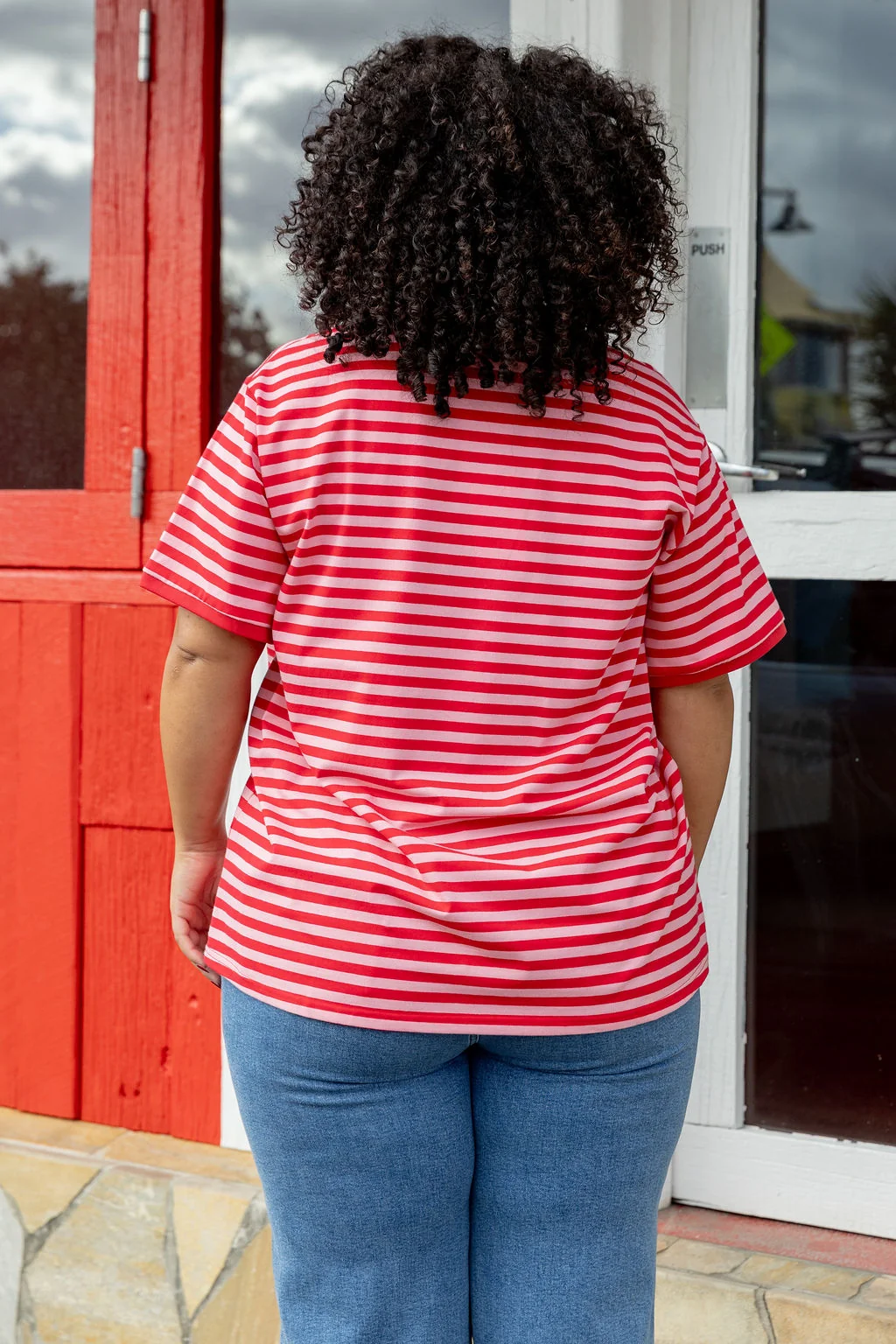 Striped Tee in Pink/Red