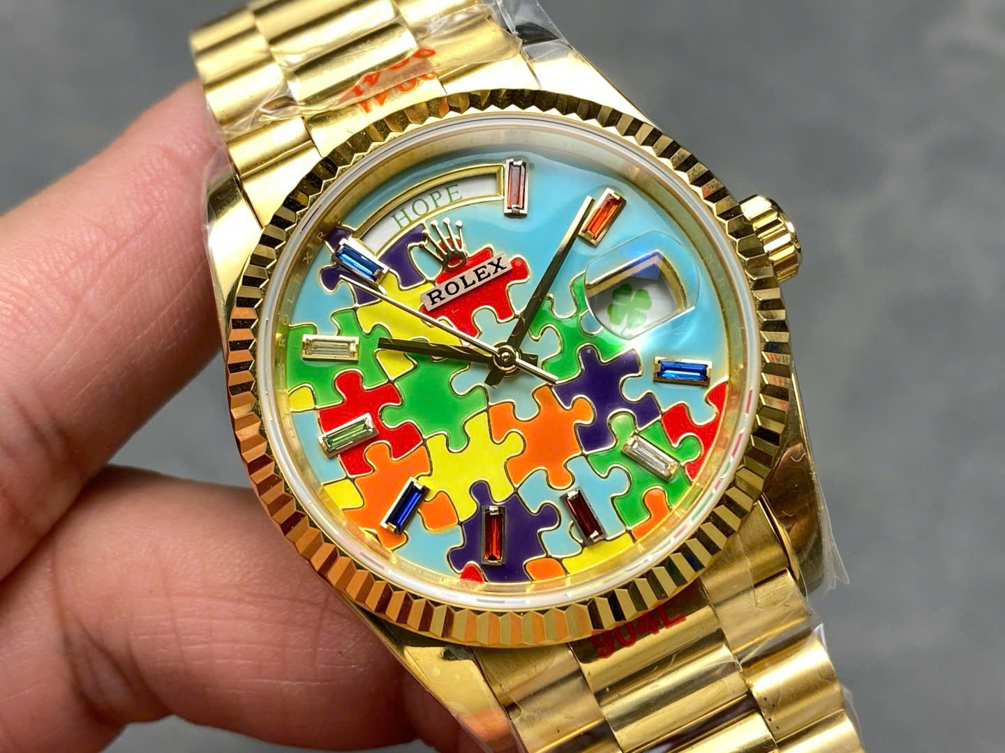 Rolex Day-Date 128238 YG Plated Puzzle Motif Dial 36mm Super Clone