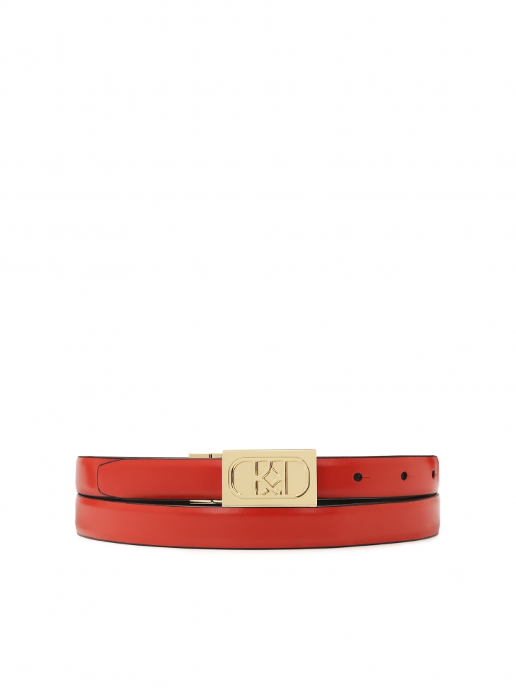 Red and black double-sided belt with rotating buckle