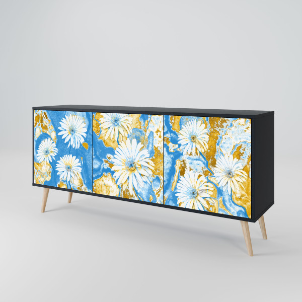 DAISY LUXE Komoda 3 drzwi Czarna-Bukowa skośna