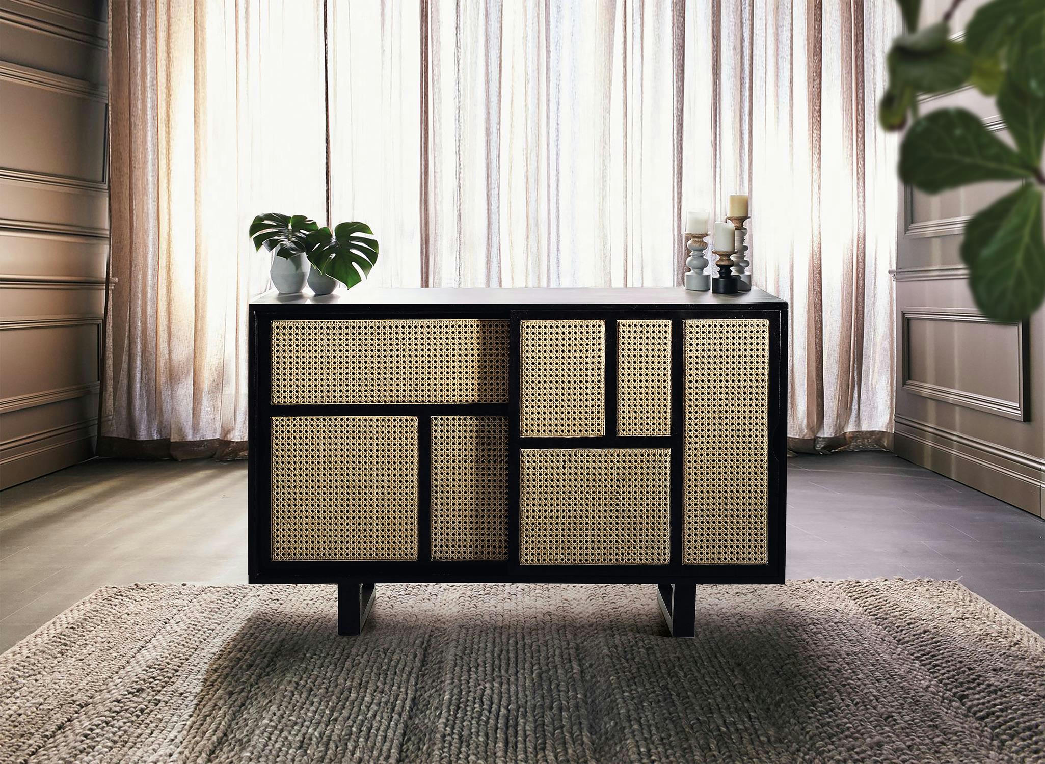 - Buffet avec détails de grille en bois de manguier marron