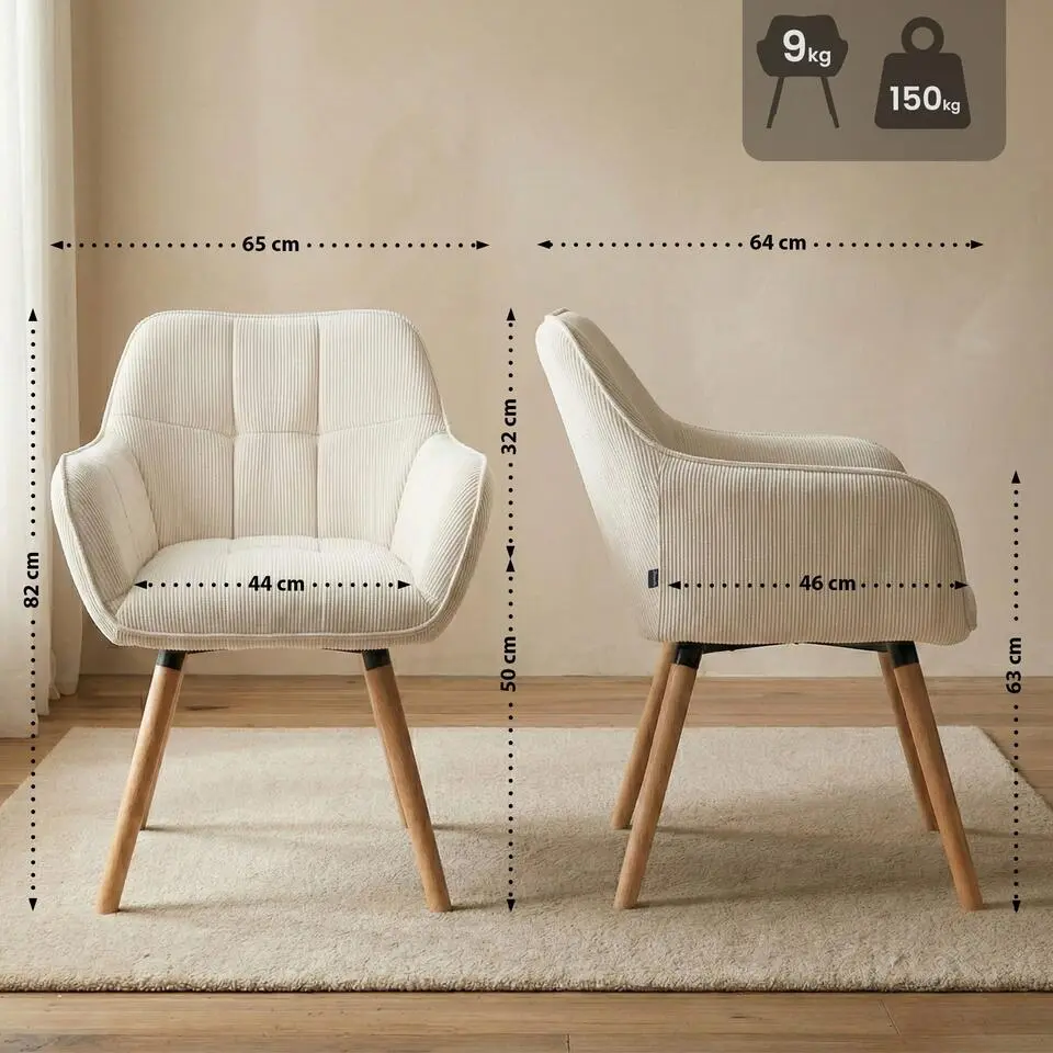 CLP Eetkamerstoel Vienna natura Frame - Ribstof - creme