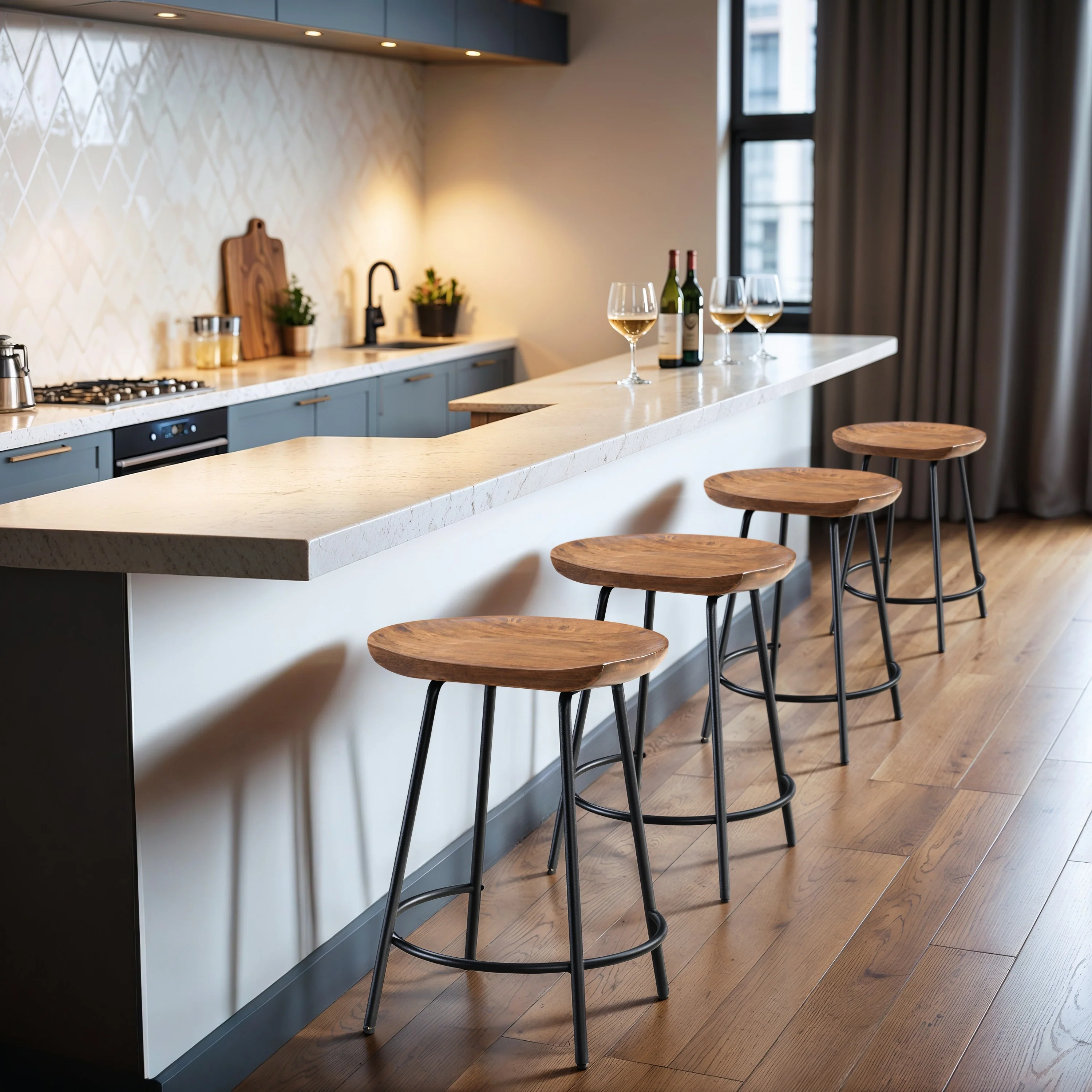 LuXeo Milano Barstool with Walnut Solid Seat Wood Finish (Set of 2) - N/A