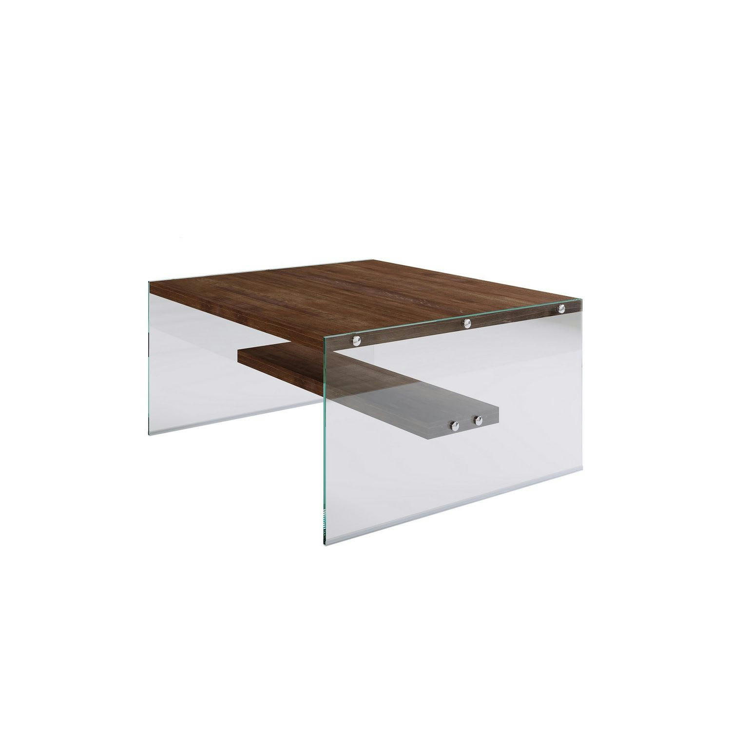 - Table basse carrée 1 étagère en bois de pin et sa structure en verre