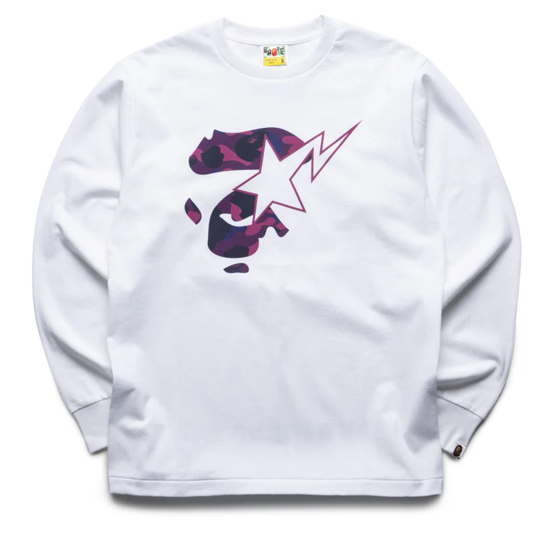 A Bathing Ape Color Camo Ape Face Sta L/S Tee - White/Purple