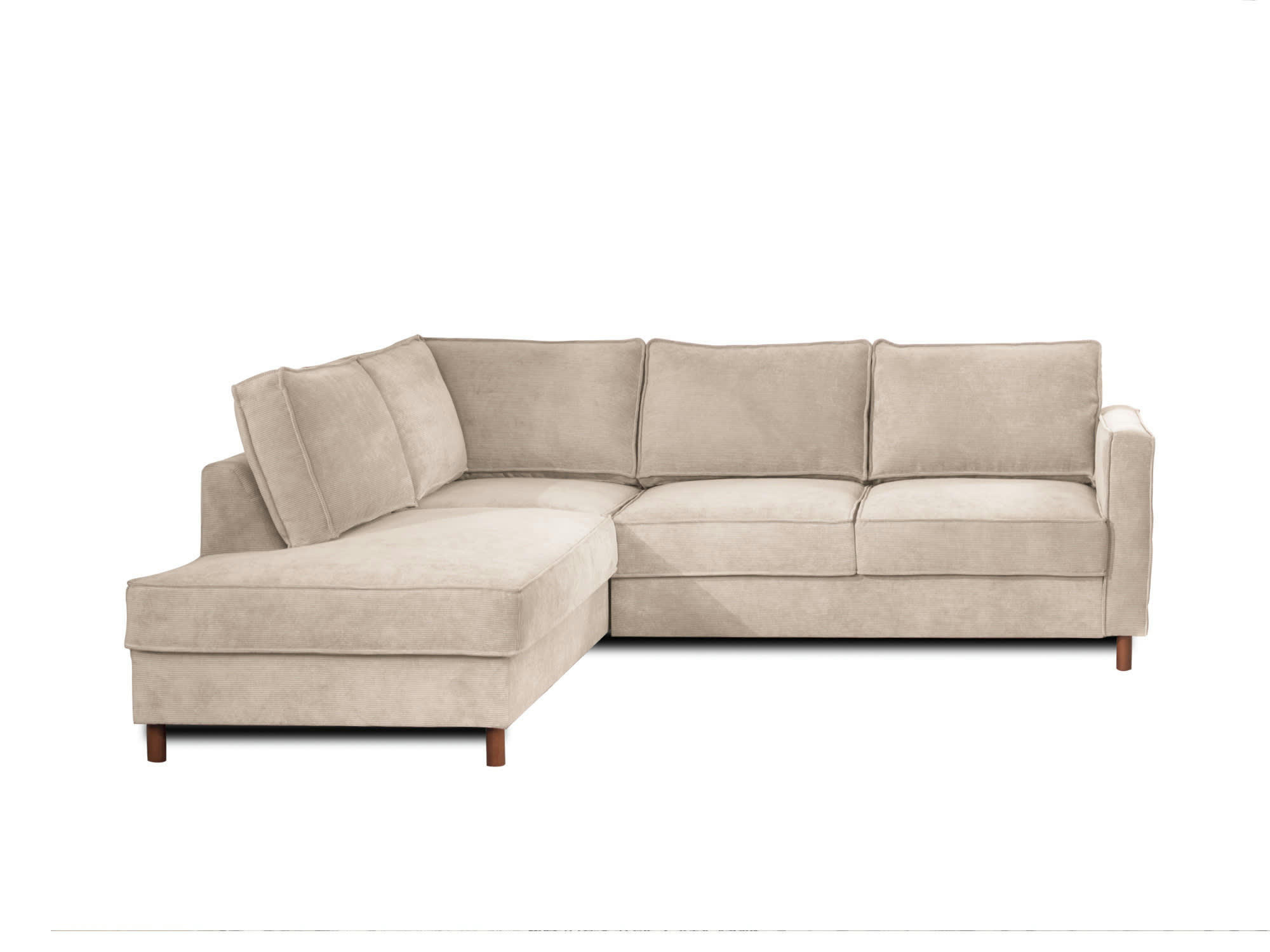 JAKE - Canapé d'angle gauche convertible 5 places en velours côtelé beige