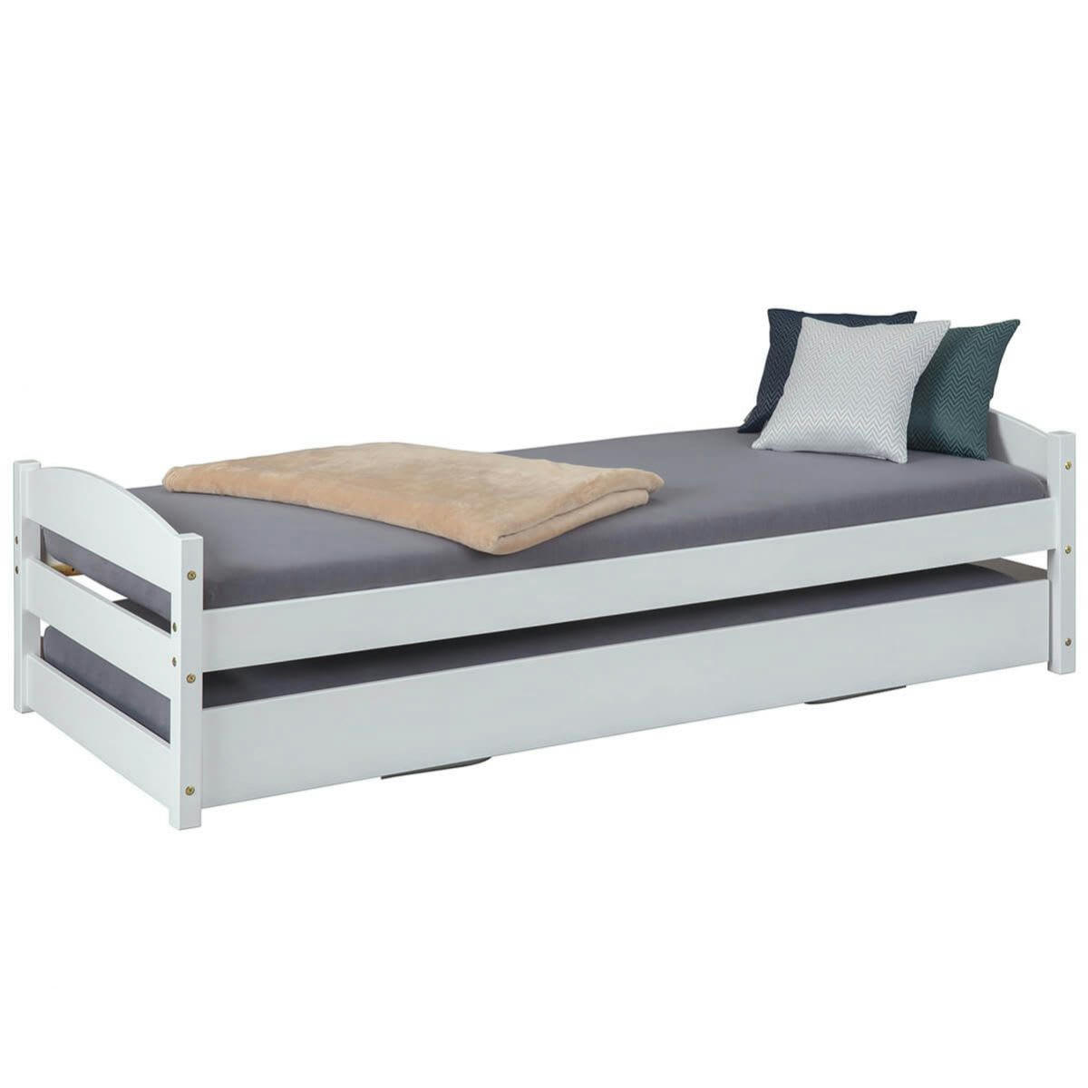 BRODI - Lit   90x200 cm gigogne vernis blanc