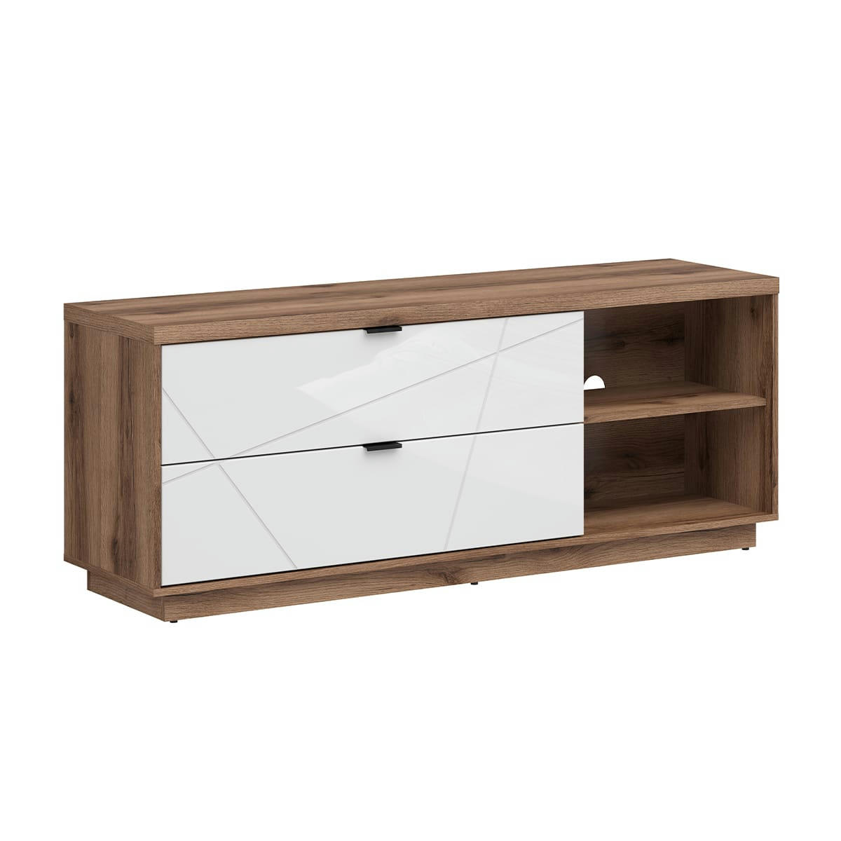 - Meuble tv 2 tiroirs 2 niches 156 cm blanc et naturel