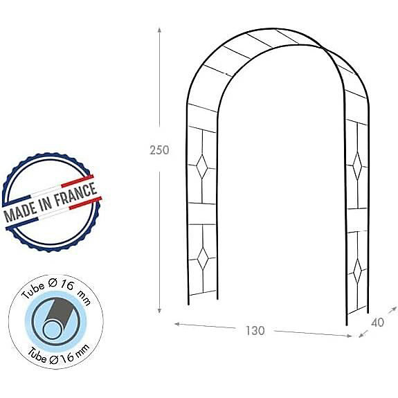 Arche de Jardin - LOUIS MOULIN - Vitrail - Tube Rond 16 mm - Noir - 130x50x250 cm