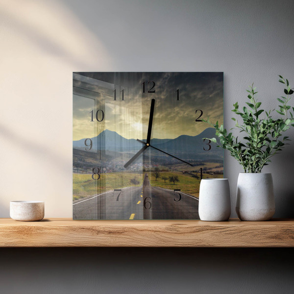 Zegar natura 30x30 Góry Ścieżkowe cichy mechanizm salon