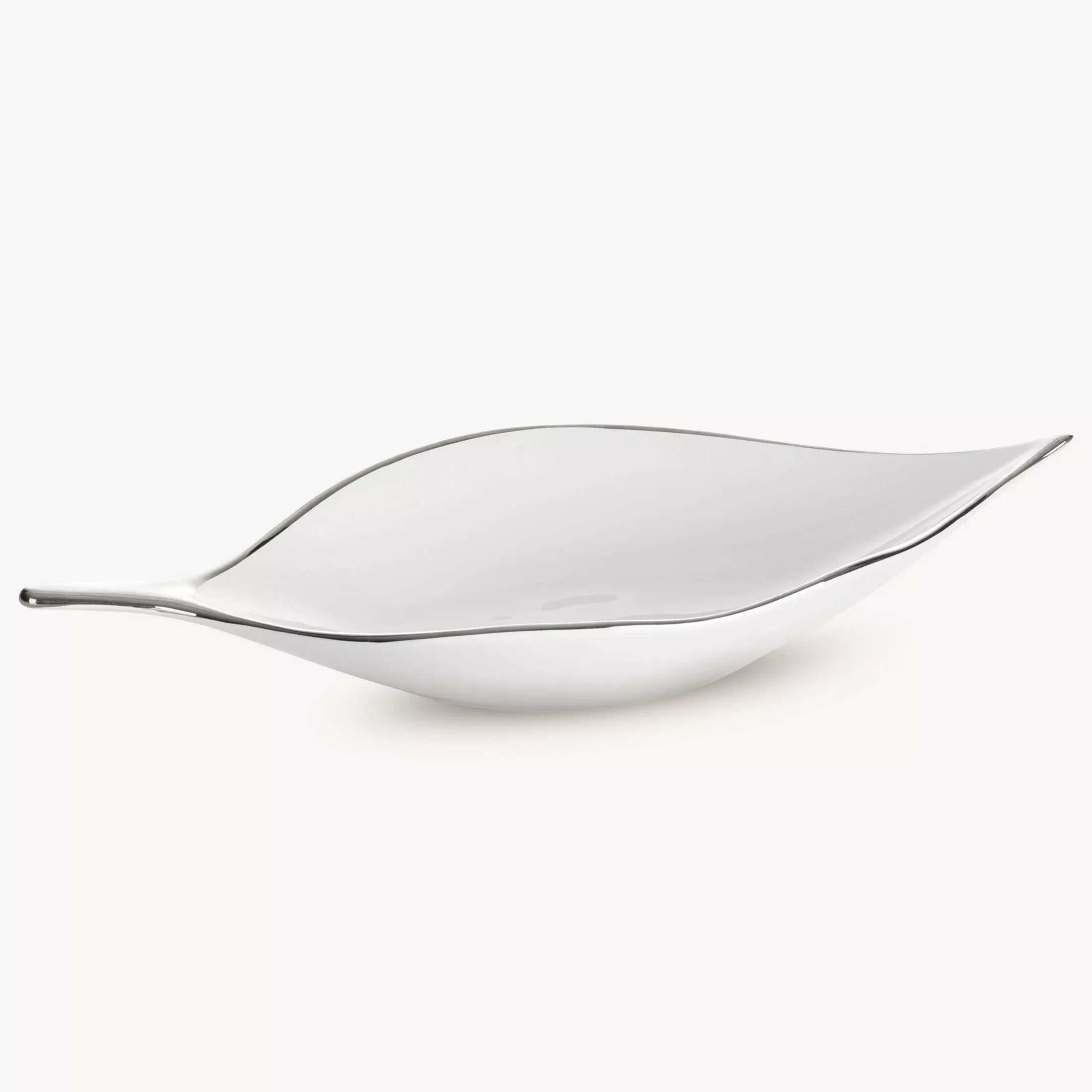 Patera ceramiczna biało-srebrnaw kształcie liścia 18x40x7 cm ABBI