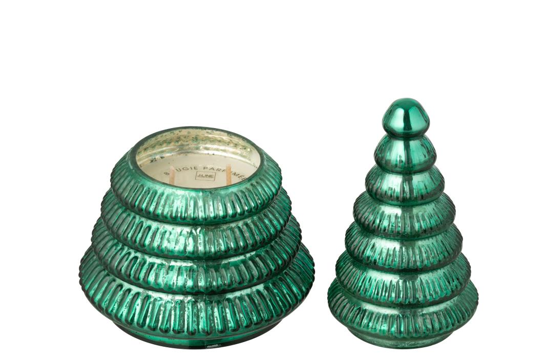 J-Line geurkaars Boom Geribbeld - glas - groen - large