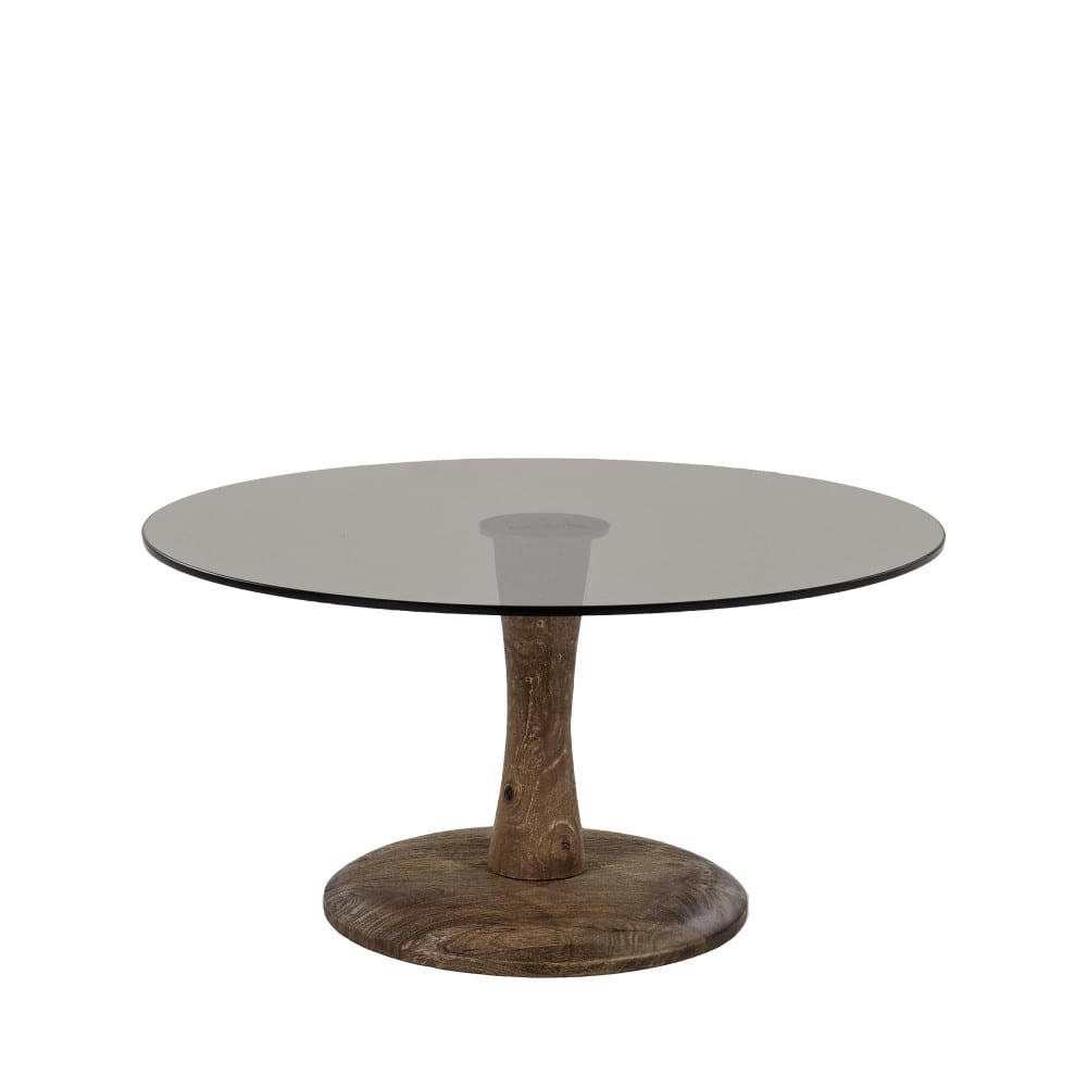 BOOGIE - Table basse ronde en verre et bois de manguier D70cm bois foncé