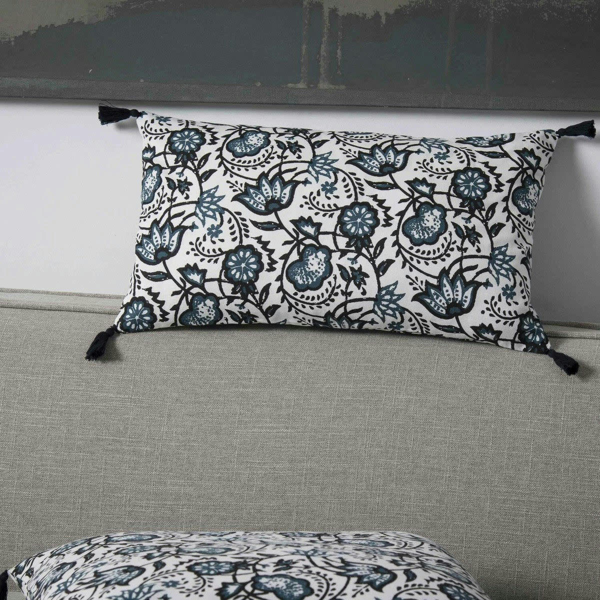 CARMA - Coussin rectangulaire coton  50x30 bleu peacock