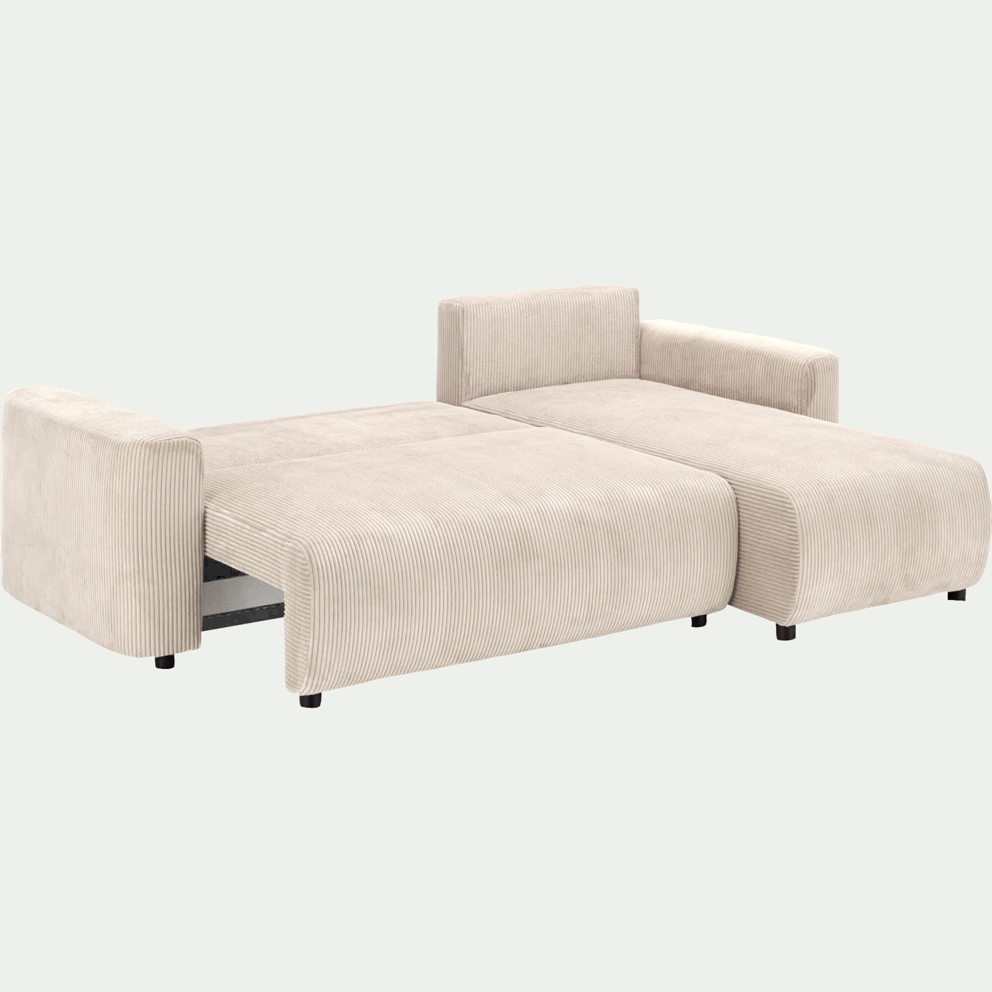 LUDI - Canapé convertible à angle réversible en velours côtelé - beige roucas
