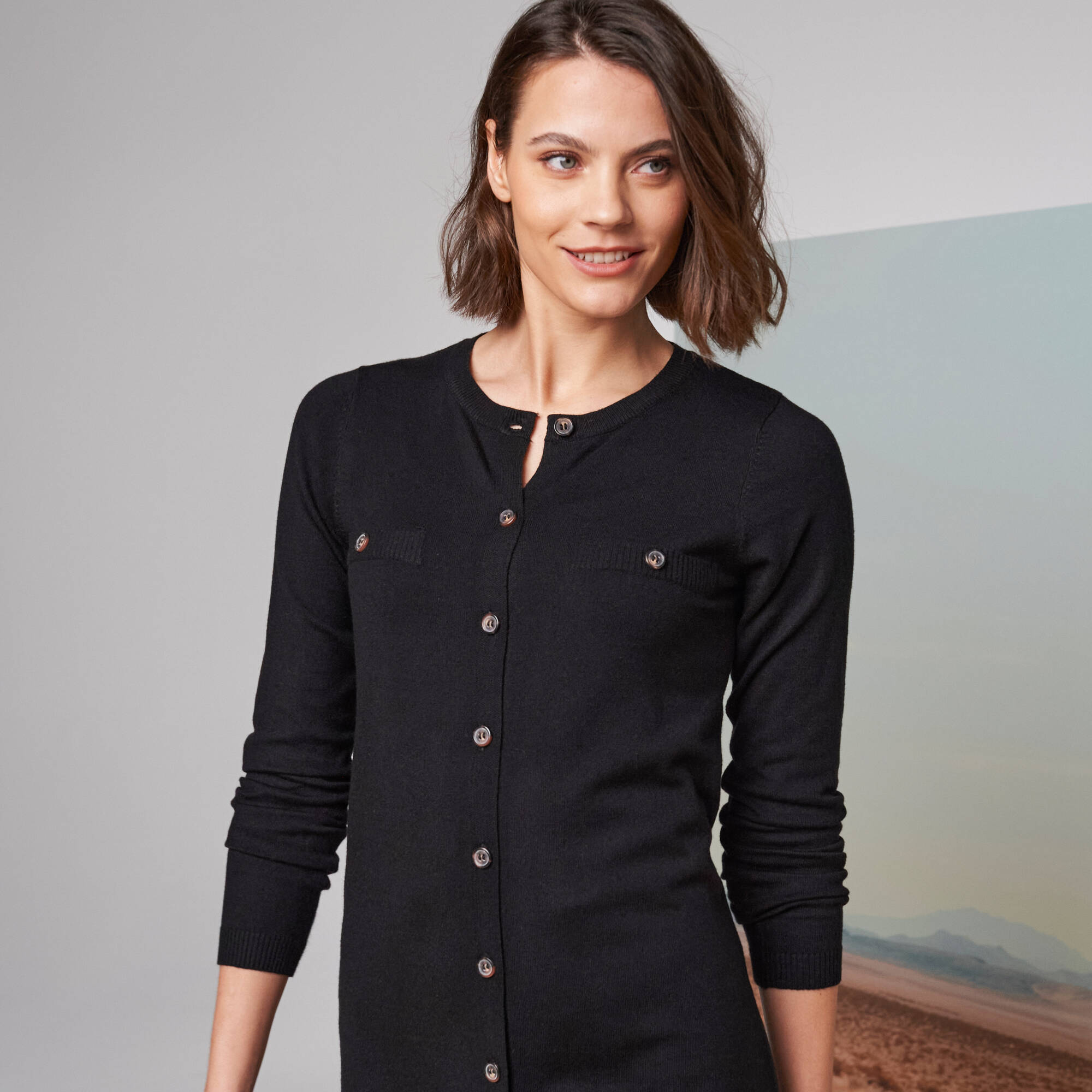 Robe pull boutonnée, manches longues