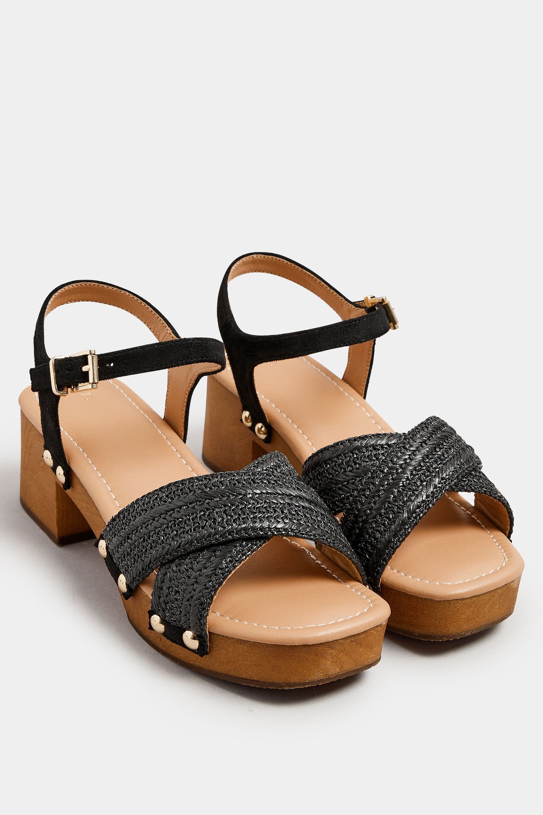 Yours Cross Over Platform Wooden Clog Sandals