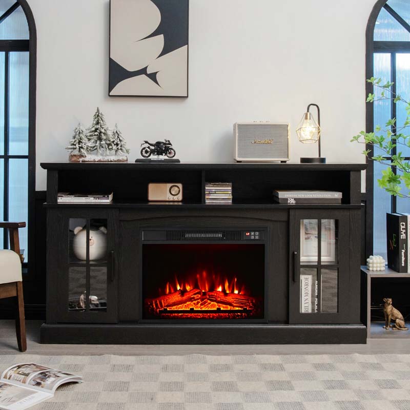 58 TV Console with 23 Fireplace Insert, Fireplace TV Stand for TVs up to 65 Inches, 1400W Electric Fireplace Heater