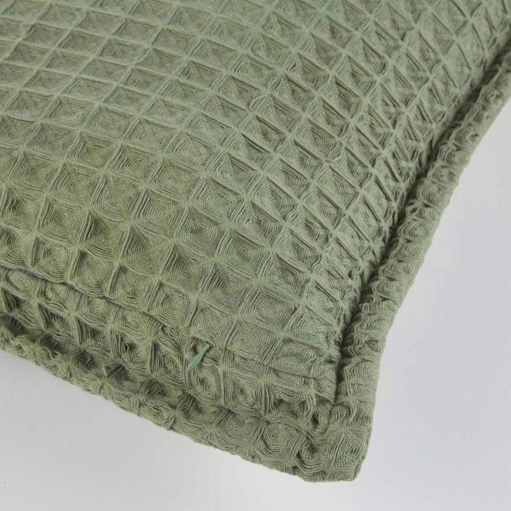 BORDEN - Coussin en coton nid d'abeille vert forêt 50x50