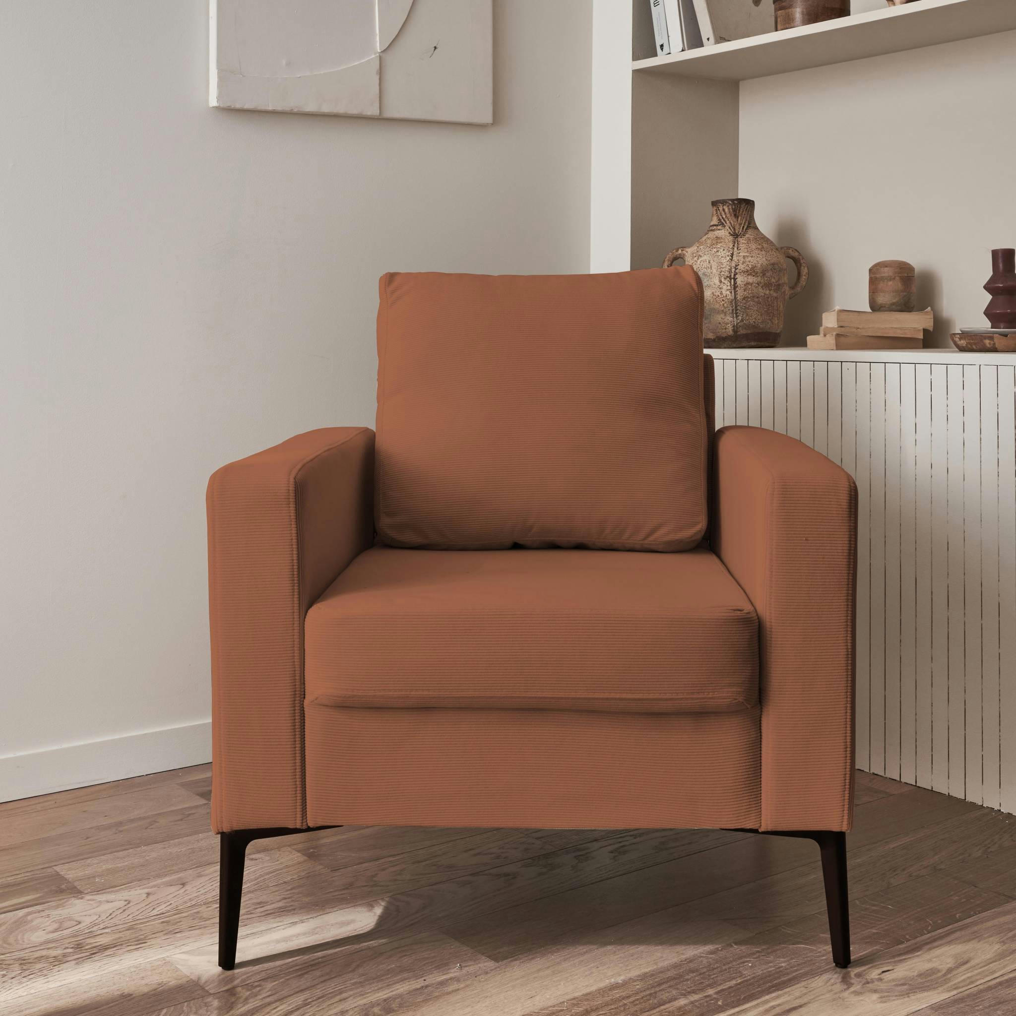 BJORN - Fauteuil en velours côtelé terracotta
