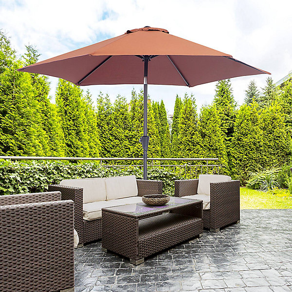 Parasol inclinable de jardin manivelle toile polyester imperméabilisée haute densité 180 g/m² dia. 2,7 x 2,35H m alu