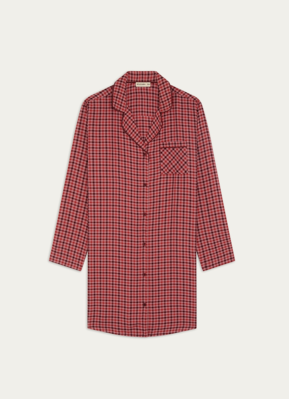 CHEMISE DE NUIT à CARREAUX MANCHES LONGUES ROSE FONCE